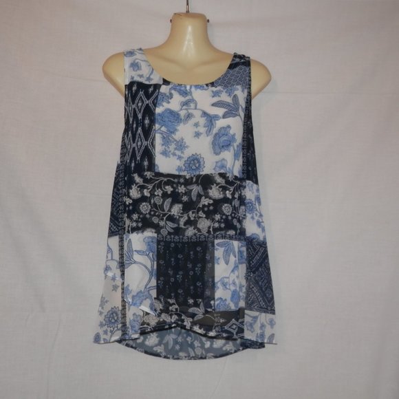 Roper L Womens Blue Polyester Patchwork Print Tank Top Western Cowgirl I053 - Picture 3 of 8